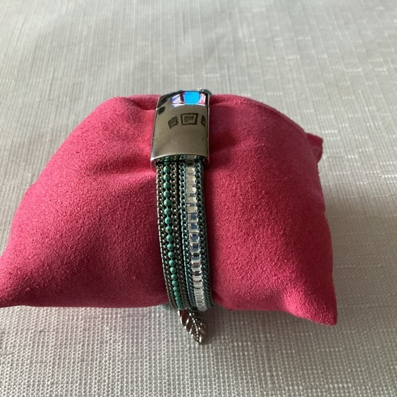 Teal Layered Bracelet with Tassel and Charm - Picture 4 of 5